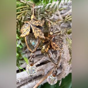 Rare Sundance Acorn Vintage Gold and Australian Crystal Drop Earrings
